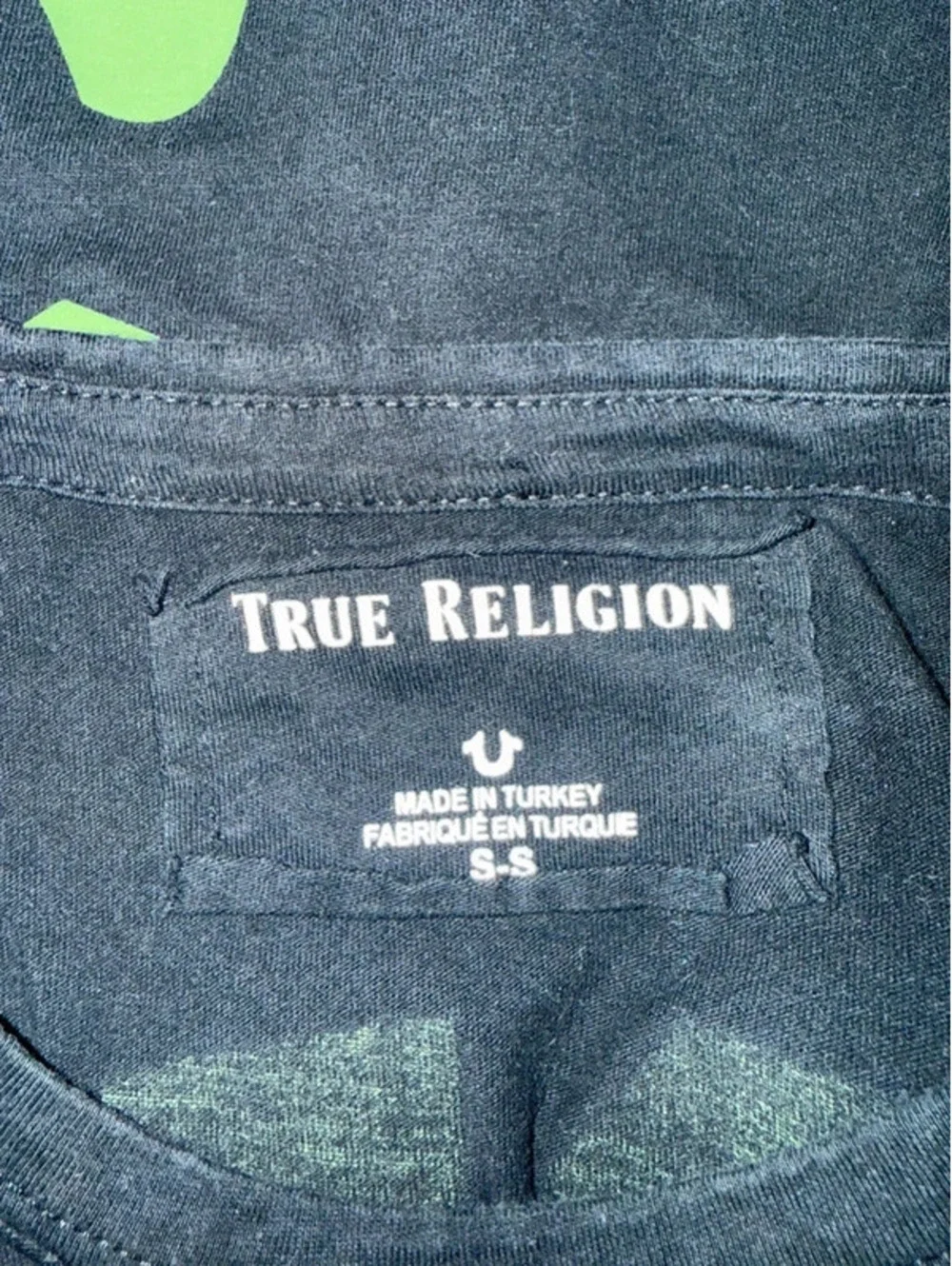 True Religion black & green graphic tee size S